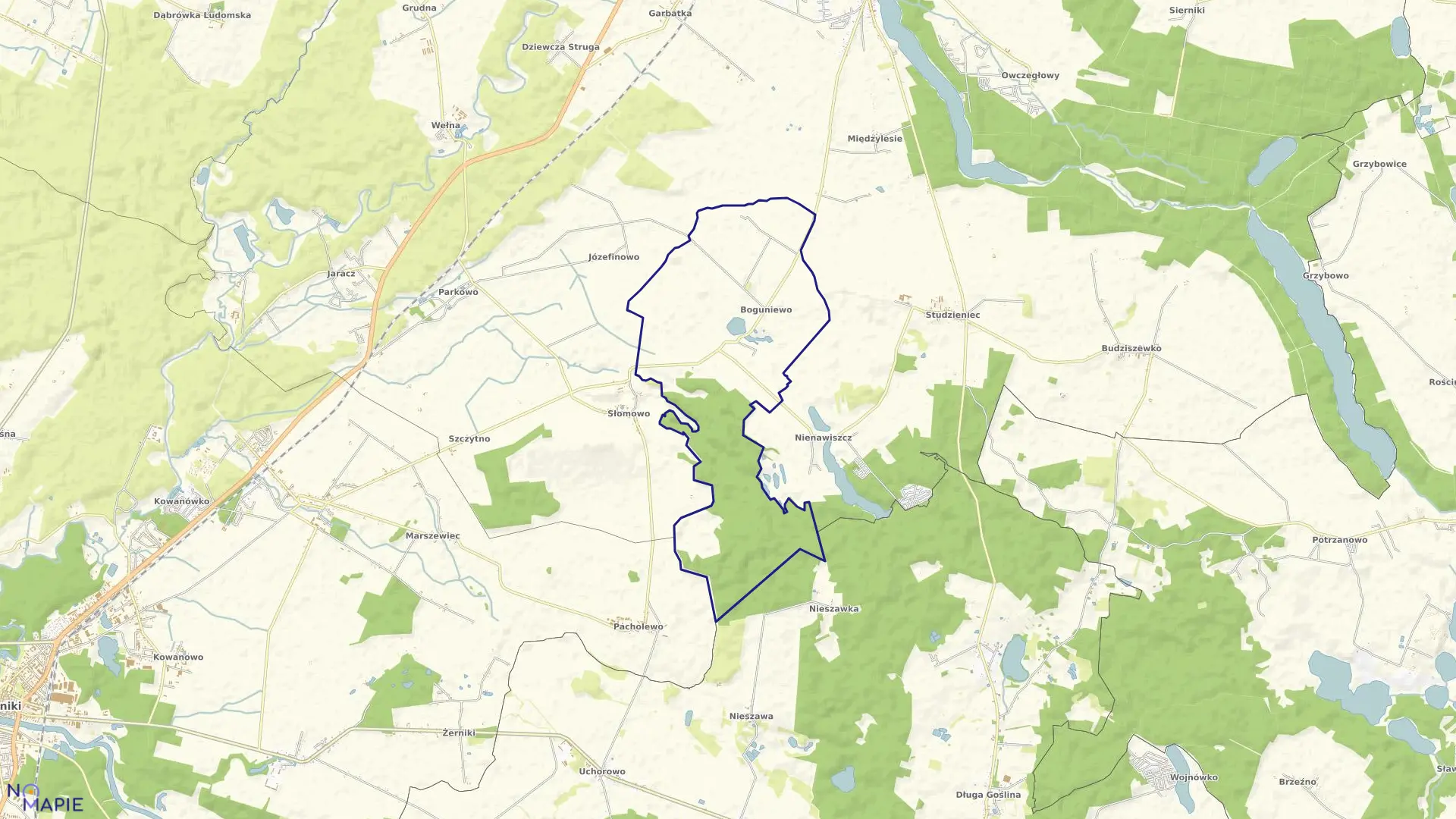 Mapa obrębu BOGUNIEWO w gminie Rogoźno