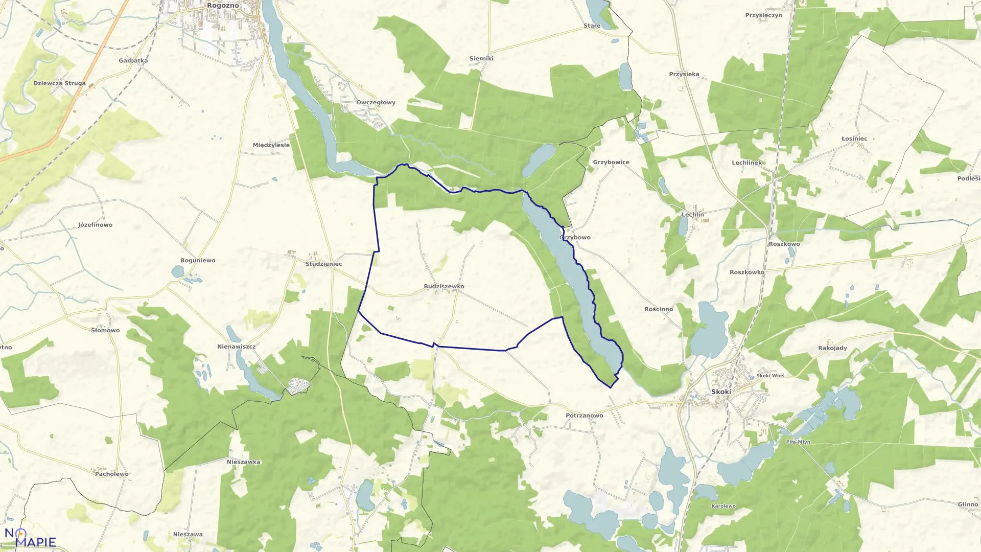 Mapa obrębu BUDZISZEWKO w gminie Rogoźno