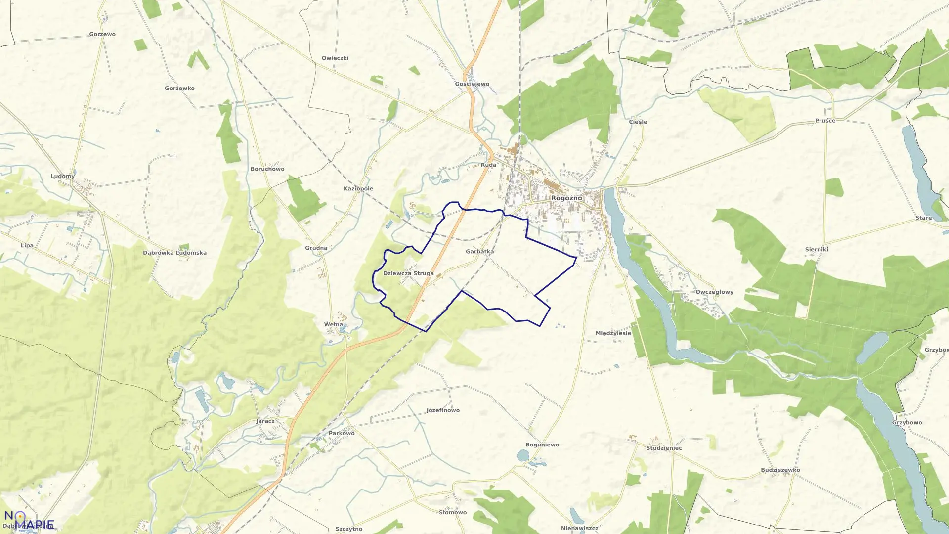 Mapa obrębu GARBATKA w gminie Rogoźno
