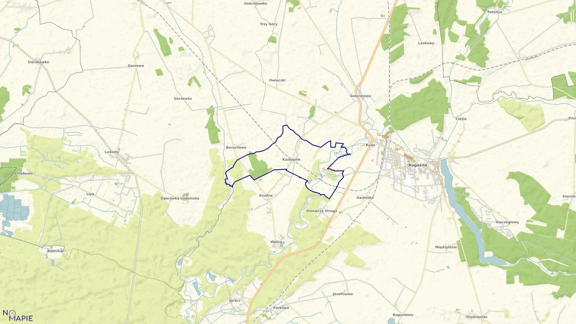 Mapa obrębu KAZIOPOLE w gminie Rogoźno