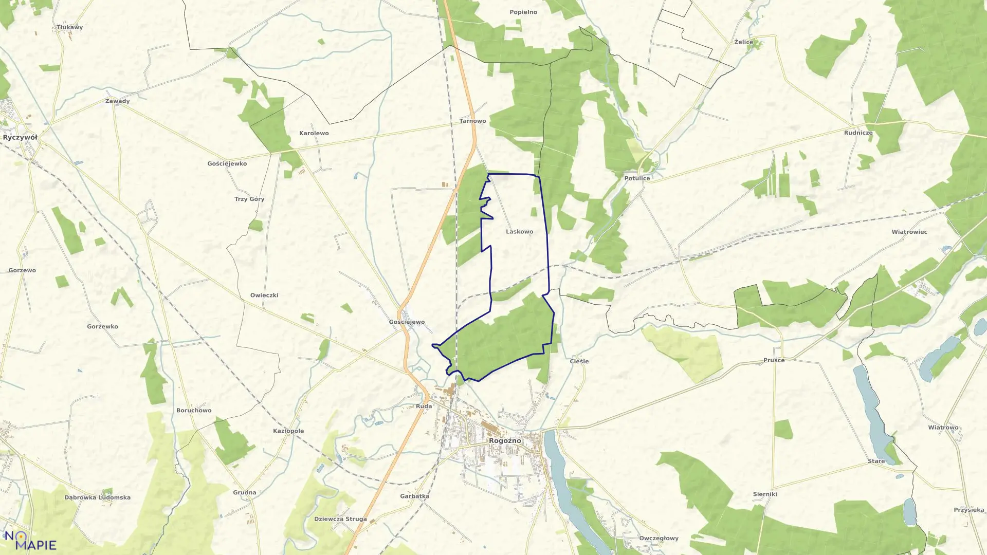 Mapa obrębu LASKOWO w gminie Rogoźno
