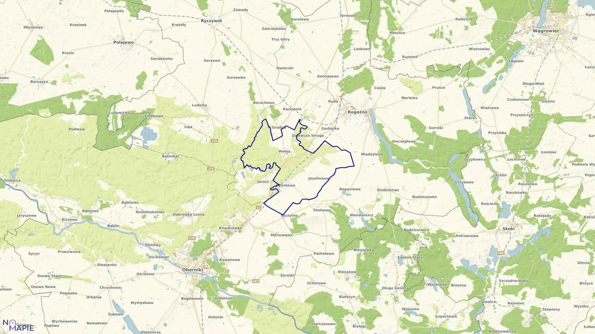 Mapa obrębu PARKOWO w gminie Rogoźno